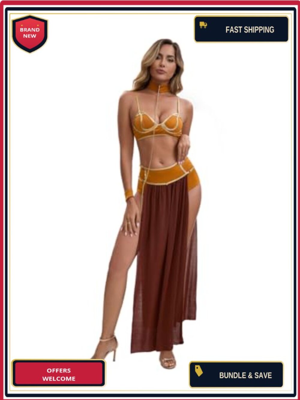 Princess Leia Costume Slave Leia Cosplay Gold Bikini Outfit Plus Size 4 Piece